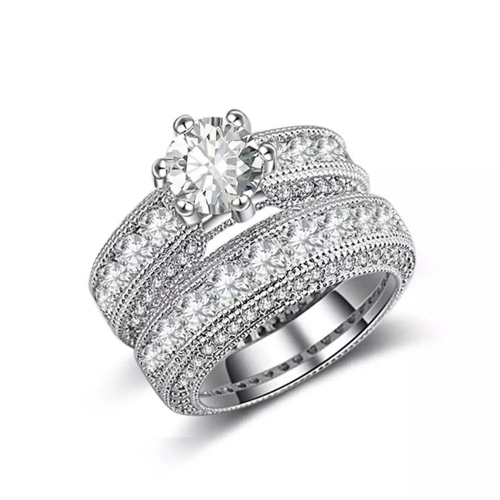 White Gold Diamond Eternity Engagement Ring Set